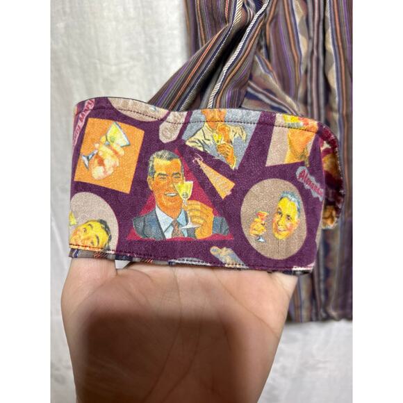 Robert Graham Button Up XL Purple Geometric Stripe Contrast Trim FLAW - Picture 3 of 12